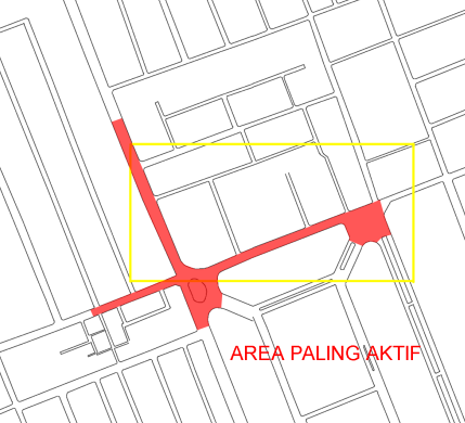 Pada area merah (gambar 2.9) lalu lintas kendaraan dan orang jauh lebih banyak di bandingkan jalan lain.