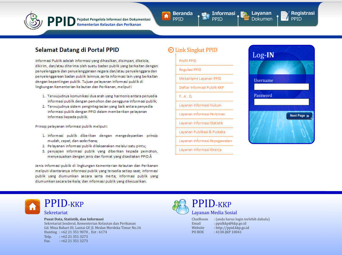 b. Portal PPID (http://ppid.kkp.go.id/) Dalam rangka mengimplementasikan UU KIP No.