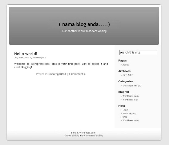 12. Buka perambah ketikkan nama blog anda pada kolom alamat. Misalnya Http://fahrer.wordpress.com maka akan masuk ke alamat blog yang anda buat.
