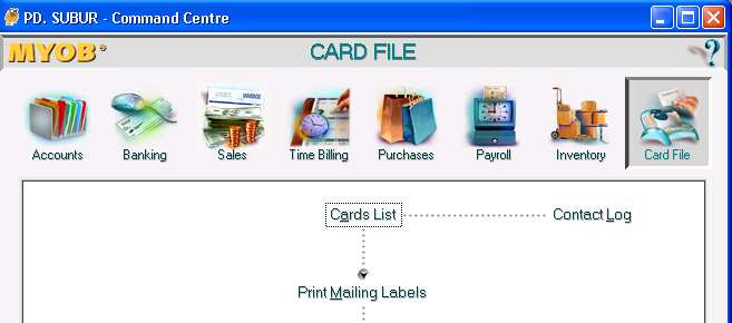 Praktek STMIK AMIK Parna Raya Manado 11/26 9. Membuat nama pemasok (Supplier) dan pelanggan (Costumer) Pada tampilan Command Centre, pilih Card File dan Card List.