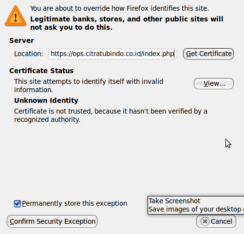 Klik Tombol 'Add Exception' Click Add Exception Klik Tombol 'Get Certificate' dan