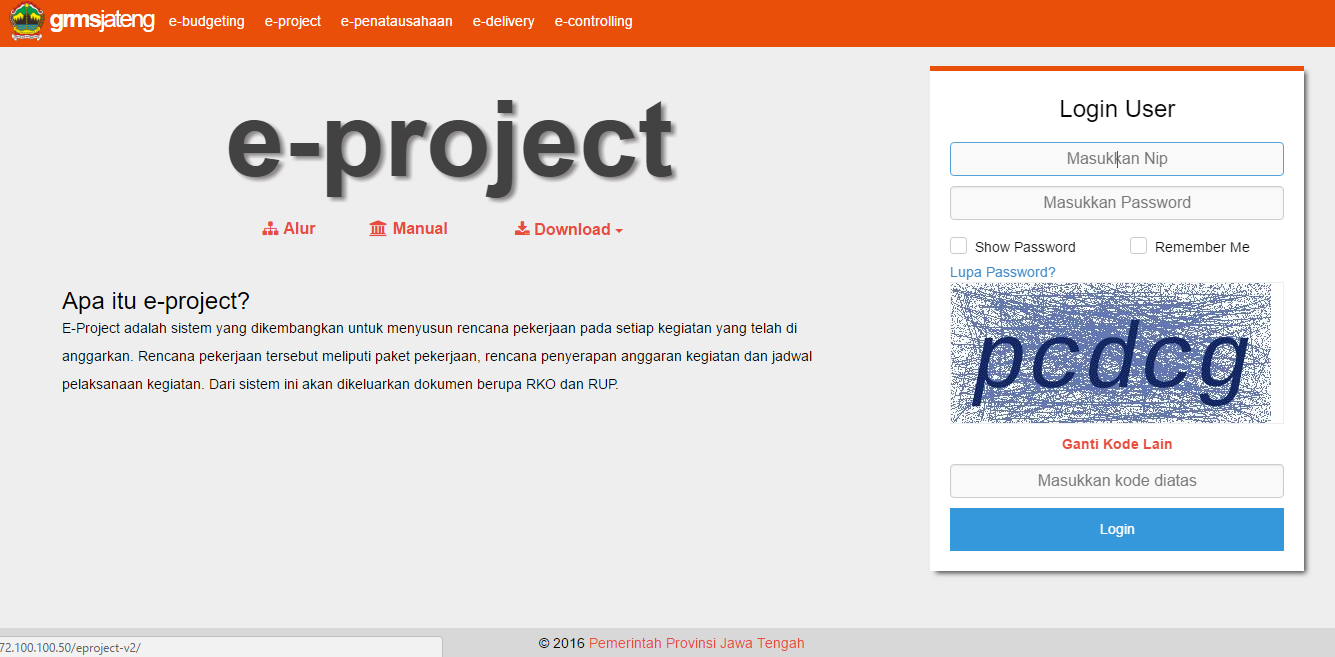 yang sudah tersedia kemudian klik login untuk masuk ke aplikasi e-project planning.