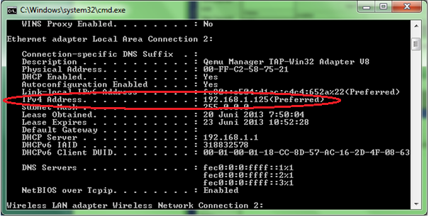 Sekarang kita bisa mengecek, apakah interface yang terhubung ke ether1 dari PC host telah memperoleh IP dari DHCP server