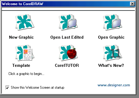 akan tampil pada layar beberapa pilihan yang digunakan untuk membuka program sebagai berikut : Belajar Corel Draw Menu yang bisa dipilih adalah : - New Graphic : digunakan untuk membuka ruang kerja