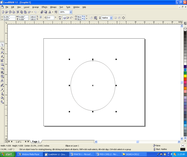 10 Gambar 7 bentuk pie LATIHAN Berkreasi dengan elipse tool, lakukan hal sebagai berikut : 1. Buatlah lingkaran (elipse) 1, seperti pada gambar.. 2.