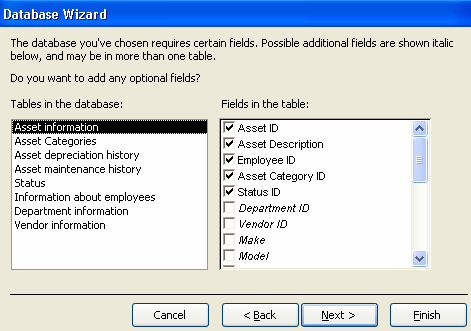Pada tab Databases diatas, terdapat 10 macam templates database yang disediakan oleh MS. Access 2003.