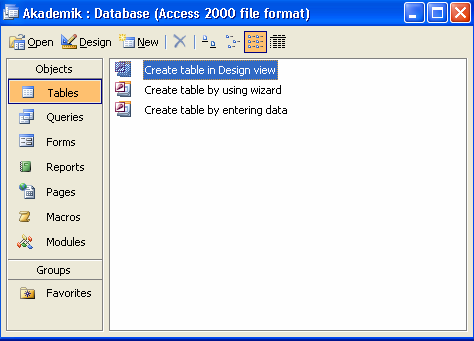 Gambar 5.13 : Database windows Ini merupakan tampilan halaman utama dari database yang dibuat, jendela ini disebut juga Database Windows.