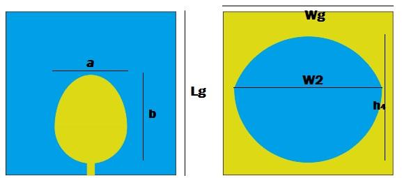 7-5 Gambar. Dimensi Slot Rugby Ball Sumber: Perancangan h = h = h = h = W = W 7.5.5 5 5 Bentuk desain yang melengkapi antena mikrostrip berupa saluran transmisi, saluran penyesuaian impedansi, jarak