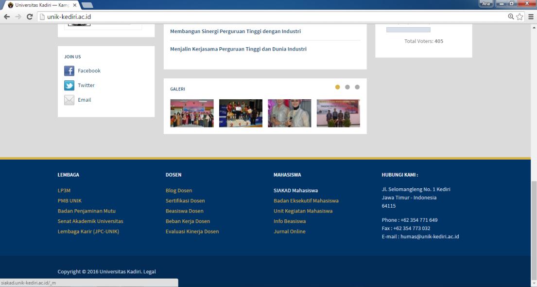 Ketikkan alamat website Universitas Kadiri sebagai berikut. unik-kediri.ac.id lalu tekan enter 3.
