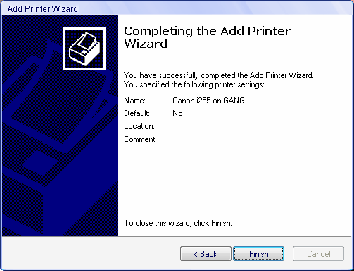Gambar 4.14. Jendela Default Printer. Gambar 4.15. Jendela Complete the Add Printer Wizard. 4.3.