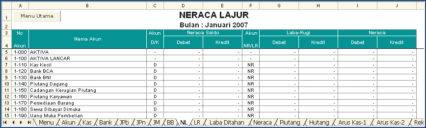 Isi Nomor Akun 6.1 Menambah Baris Akun Neraca Lajur Jumlah baris Neraca Lajur yang tersedia disesuaikan dengan jumlah akun.