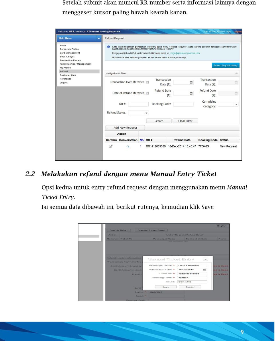 2 Melakukan refund dengan menu Manual Entry Ticket Opsi kedua untuk entry