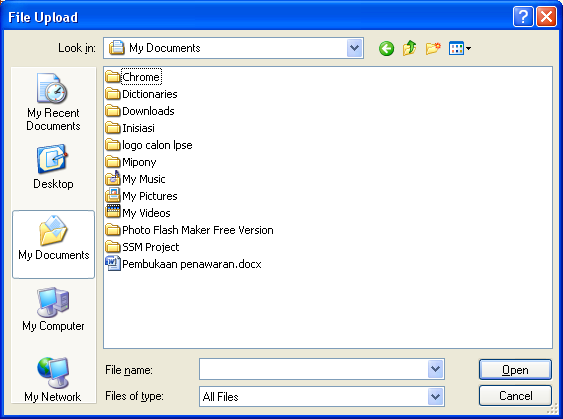 Gambar Pop Up Window File Upload Klik tombol untuk meng-upload dokumen atau klik tombol apabila membatalkan upload dokumen.