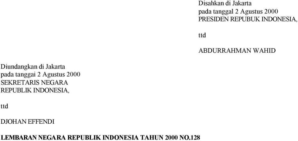 tanggai 2 Agustus 2000 SEKRETARIS NEGARA REPUBLIK INDONESIA, ttd