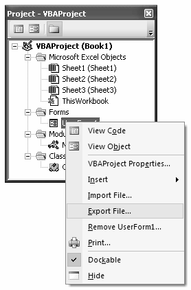 Melalui Project Explorer, Anda dapat menampilkan kode Macro, menampilkan objek, mengatur properti VBA, menambahkan objek, mencetak objek dan kode yang terdapat di dalamnya serta melakukan impor dan