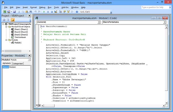 Meluncurkan Visual Basic Editor Di bab pertama sebelumnya, Anda sudah mengenal langkah langkah dasar meluncurkan Visual Basic Editor.