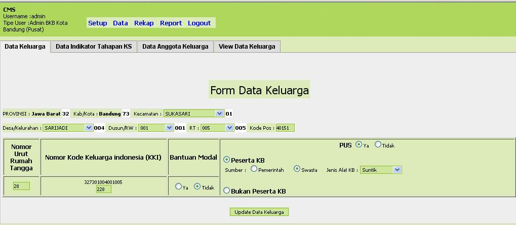 74 Di bawah ini merupakan tampilan form input/edit data keluarga yang berada di BPPKB Kota Bandung. Gambar 3.