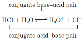 HCl adalah asam yang lebih kuat daripada ion hidronium, dan air adalah basa yang lebih kuat dibanding. Dalam teori Brønsted-Lowry, setiap reaksi asam-basa membentuk pasangan asambasa konjugasinya.
