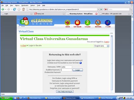 PANDUAN PENGGUNAAN ELEARNING PERSIAPAN MATERI BAGI PENGGUNA TEACHER Akses V-Class 1. Buka browser (disarankan menggunakan Mozilla) 2. Ketikkan alamat http://elearning.gunadarma.ac.