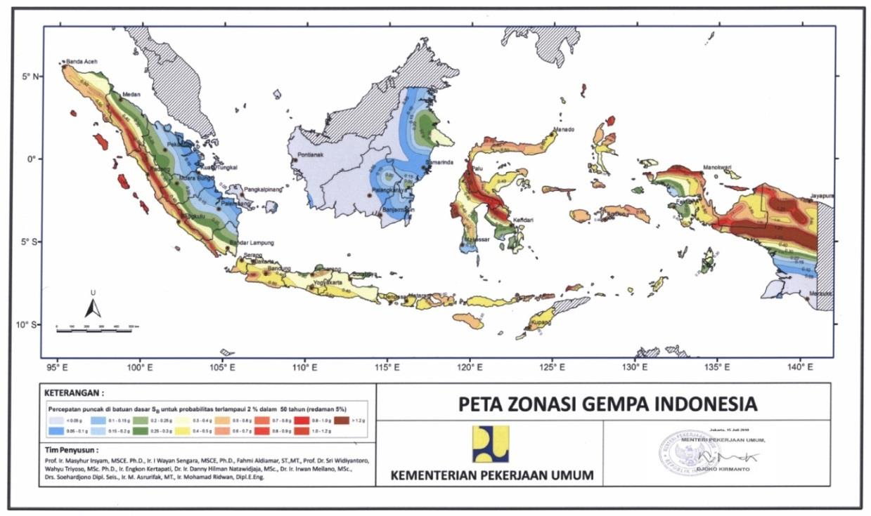 Peta Zonasi Gempa Indonesia Peta Percepatan Puncak Batuan Dasar (PGA) 2% Dalam