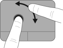 Memutar Gerakan memutar memungkinkan Anda memutar item seperti foto. Untuk memutar, tambatkan telunjuk kiri Anda di zona Panel Sentuh.