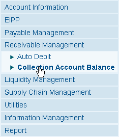 3) Pilih menu Receivable Management lalu Collection Account Balance