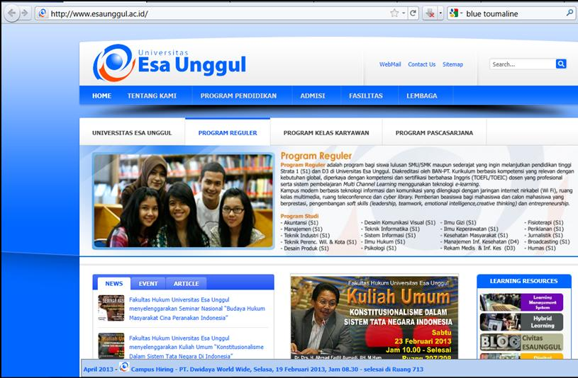 2. Klik banner Blog Civitas ESAUNGGUL (atau tanpa langkah 1 langsung buka web http://blog.esaunggul.ac.id), lihat Gambar 2. 1 2 Gambar 2.