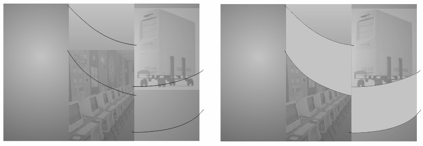 Gambar 1.57 Image transparan tambahan pada bidang sisi belakang 14. Langkah berikutnya buatlah 4 garis kurva lengkung menggunakan B-Spline tool pada bidang sisi belakang desain brosur.