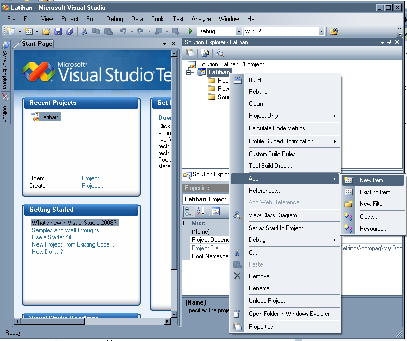Visual Studio 2008 Pada Solution Explorer,