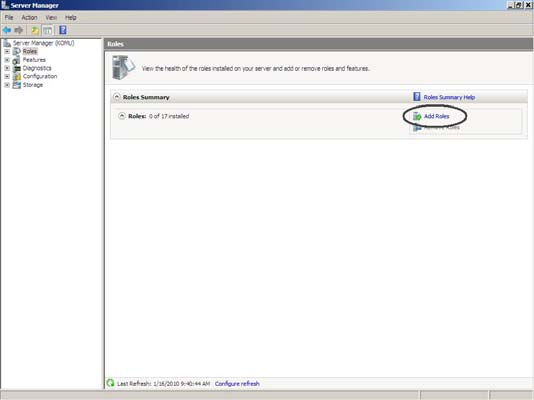 Server dapat dipaparkan sebagai berikut: 1) Buka Server Manager pada Window Server 2008 melalui Start Administrative Tools