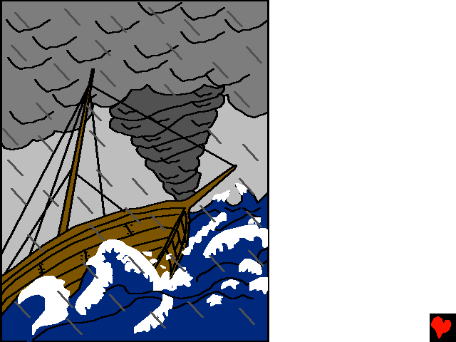 Yesus dan muridmuridnya berada dalam sebuah perahu saat badai besar muncul.
