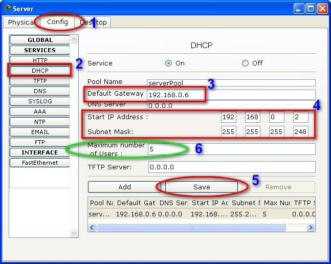 Langkah berikutnya (2) klik tombol DHCP dikiri c. Terus pada point no (3) atur gatewaynya seperti yang kita atur diatas menjadi 192.168.0.