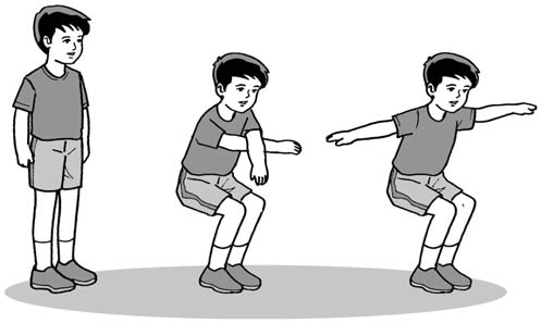 c. Gerakan 3 1) Berdirilah dengan tegap. 2) Rapatkan kaki, tangan lurus di samping badan. 3) Hitunglah.