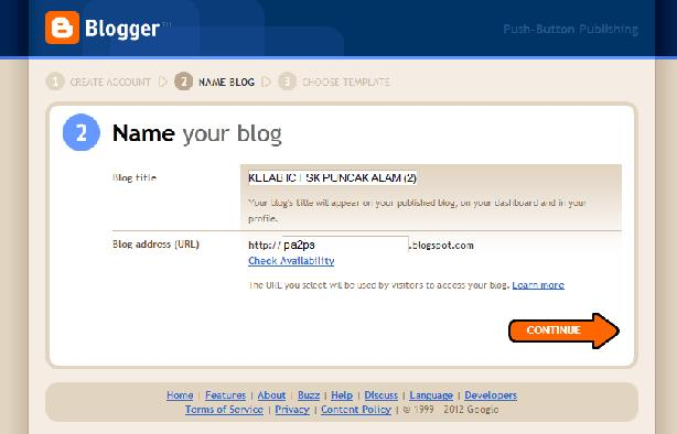 Klik Check Availability untuk menyemak ketersediaan alamat blog yang