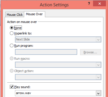 39. Pada tab Mouse Over berfungsi menjalankan sound ketika pointer berada diatas tombol tersebut 40.
