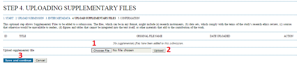 9. Langkah berikutnya adalah upload file-file tambahan yang mendukung pembuatan jurnal, jika tidak ada file tambahan maka bisa langsung lanjut ke tahap selanjutnya.