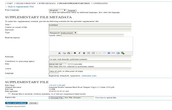 Gambar 11 menunjukkan halaman pengisian metadata. Gambar 10. Proses untuk upload file tambahan Gambar 11.