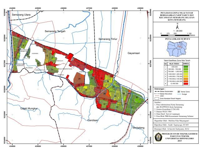 11 Peta ZNT berdasarkan harga Berdasarkan nilai tanah terendah di Kecamatan Semarang Selatan adalah sebesar Rp 464.000 dengan total bidang sebanyak 476 bidang di kelurahan Randusari.