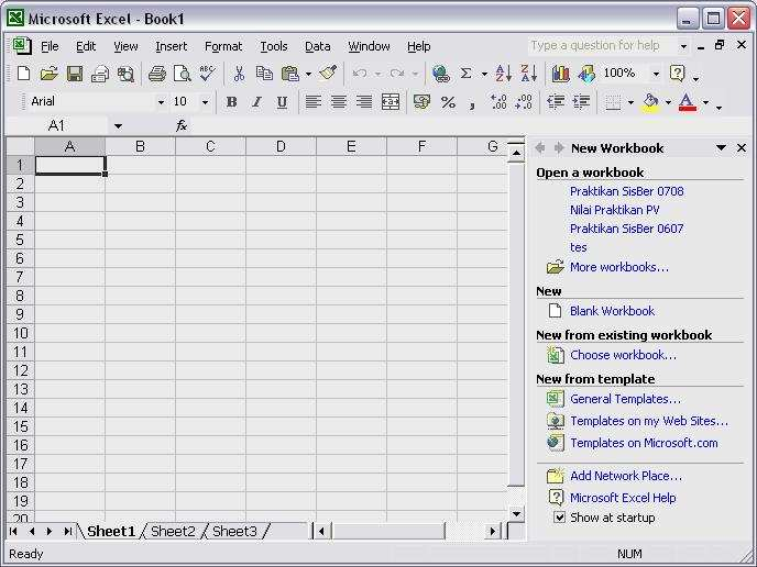 1 Microsoft Excel XP Untuk memulai Microsoft Excel XP, pertama-tama jalankan Sistem Operasi Windows XP kemudian ikutilah langkah sebagai berikut : Klik tombol Start All Program klik Microsoft Excel