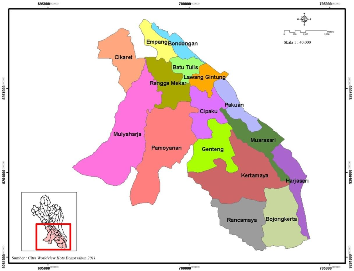 2 BAHAN DAN METODE Waktu dan Tempat Penelitian Penelitian dilaksanakan pada bulan Mei-Desember 2012. Lokasi penelitian dilakukan di wilayah administrasi Kecamatan Bogor Selatan, Kota Bogor.