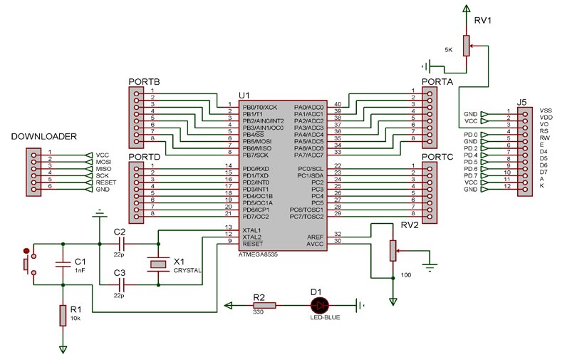 37 3.6 Modul Rangkaian Mikrokontroler ATMega 16 Spesifikasi modul rangkaian minimum sistem ATMega 16 yang diperlukan adalah: 1. Tegangan kerja yang dibutuhkan +5 VDC dan ground 2.