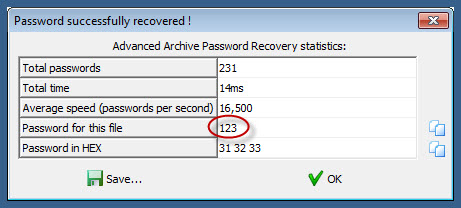 kesulitan password pada file tersebut. Dan berikut inilah tampilan kotak dialog yang muncul setelah password pada file tersebut ditemukan. Terlihat password pada file Archive adalah 123. Gambar 3.