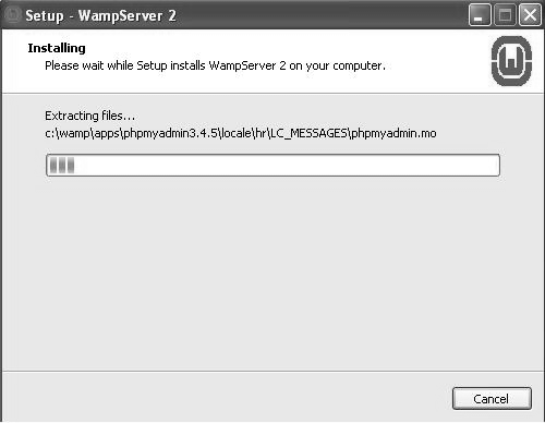 8. Proses instalasi WampServer berlangsung, seperti berikut.