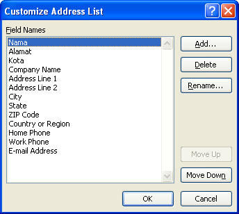 Gambar 6.4 Tampilan Customize Address lanjutan 13. Hapus nama field yang tidak dibutuhkan, dengan cara berikut : a.