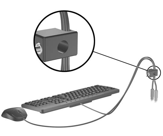 2. Masukkan kabel keyboard dan kabel mouse melalui kunci. Gambar C-4 Memasukkan Kabel Keyboard dan Kabel Mouse ke dalam lubang kunci. 3.