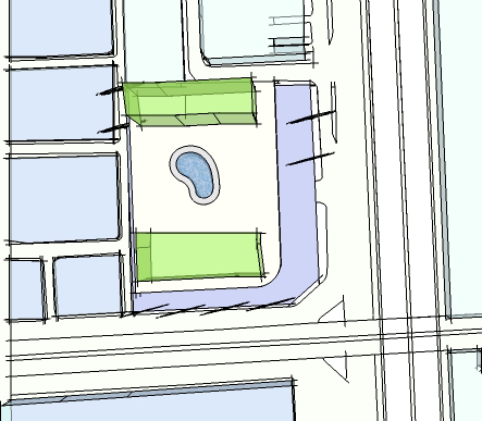 Dari analisa kegiatan dan zoning horizontal, maka zoning vertikal dapat terlihat. Massa yang berwarna kuning merupakan pusat perbelanjaan. Massa yang berwarna biru merupakan apartemen.