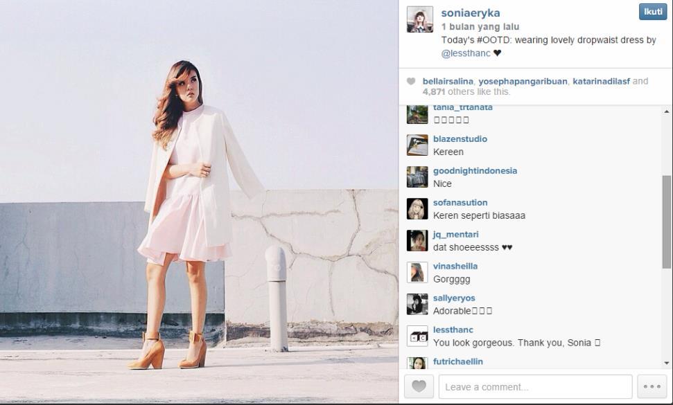 Gambar 1.7 Komentar Terhadap Gaya Berpakaian Sonia Eryka Sumber: www.instagram.