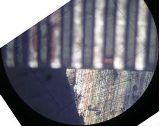 Analisa Keausan Pahat Potong Keausan pahat potong dilakukan dengan bantuan mikroskop dan kertas semiblok untuk membantu pembacaan ukuran pengurangan dimensi pahat potong, sebagai contoh pengukuran