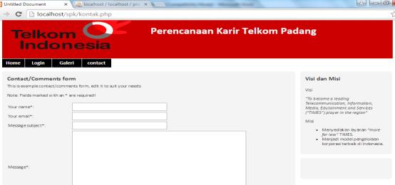 4.14 Contact Halaman contact yaitu halaman untuk menampilkan form untuk memberikan komentar atau masukan. Hermawan, Julius, 2005, Membangun Decision Support System, Yogyakarta: Andi.