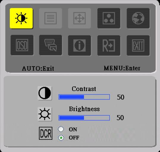 III. (Model Dual-Input, Input Sinyal Digital) MENGATUR GAMBAR Keterangan untuk ikon kontrol fungsi Ikon Menu Utama Ikon Sub Menu Pilihan Sub Menu Keterangan Kontras Mengatur tingkat kontras gambar.